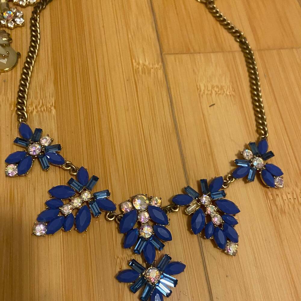 J. Crew Blue Rhinestone Floral Statement Necklace - Picture 2 of 2